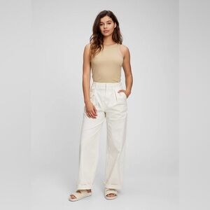 Gap Womens‎ sz 16 Tall High Rise Pleated Wide Leg Khakis Chinos Off White Pants